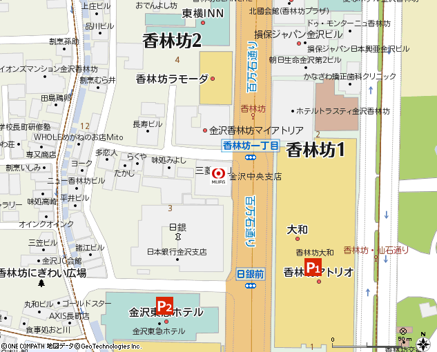 金沢中央支店付近の地図
